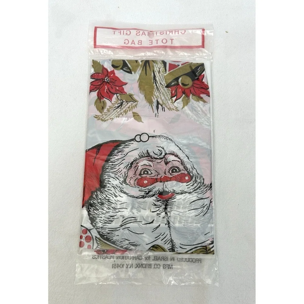 Vtg Santa Claus Gift Tote Bag Plastic Toy Sack 2' x 3' Christmas Holiday Season